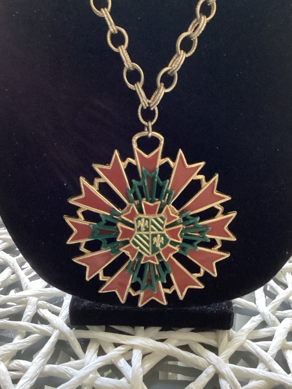 Gold-Tone Red & Green Enamel Starburst Pendant Necklace - Picture 3 of 5